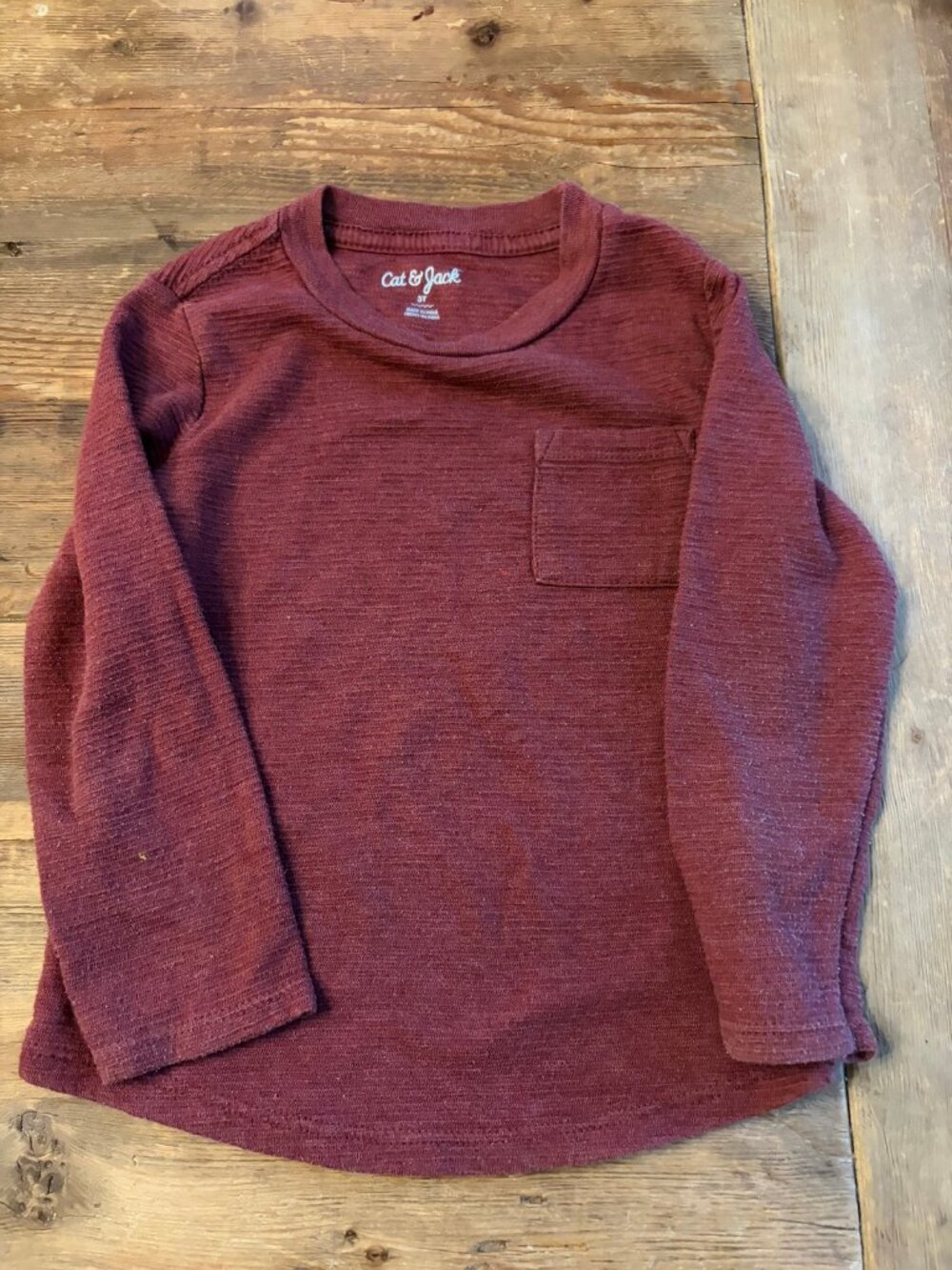 Cat & Jack 3T Burgundy Long Sleeve Pocket Tee